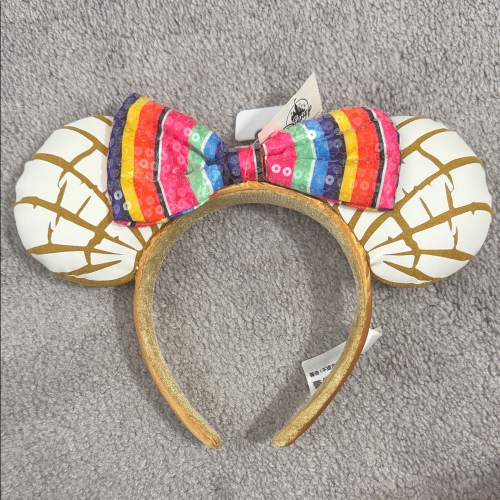 Disney Rainbow Sequin Bow Headband with Gold Ears